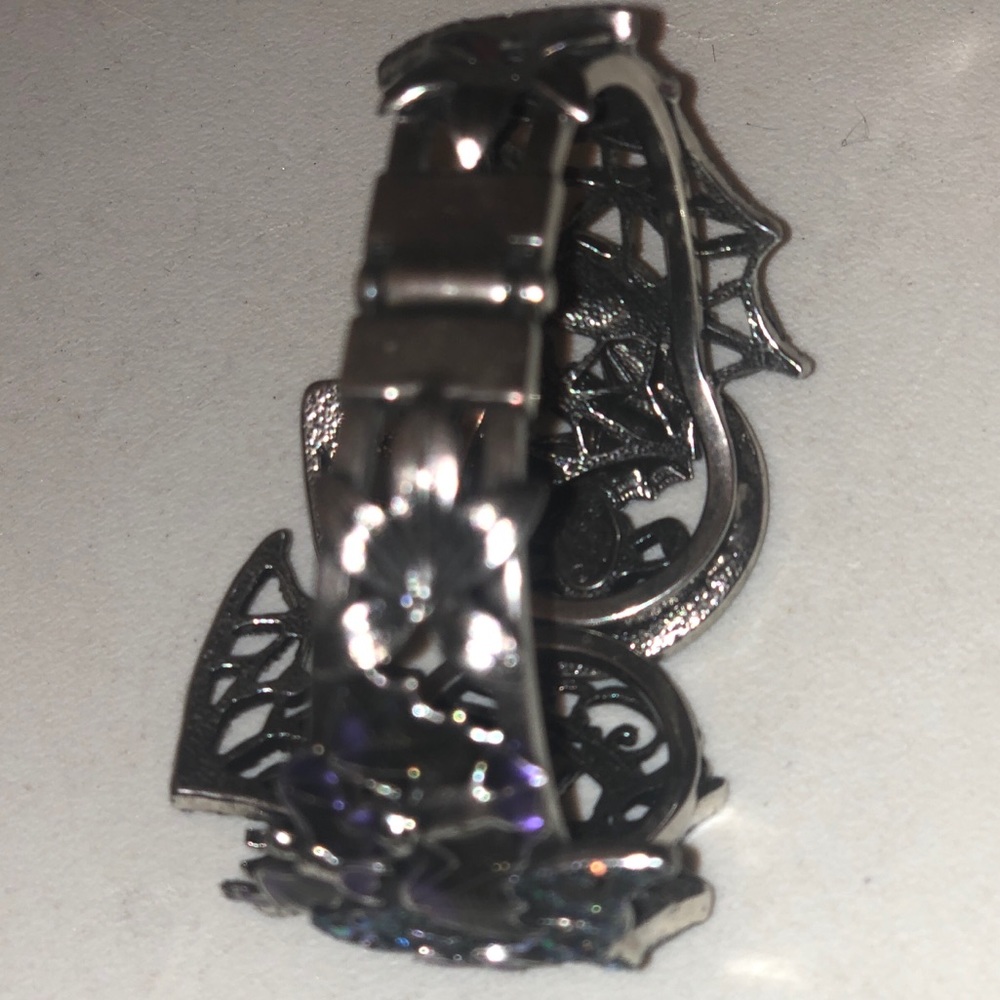 *RARE* Kirks Folly Bat Cuff Bracelet!  Purple bats, rhinestones, flowers, moon - Picture 7 of 11